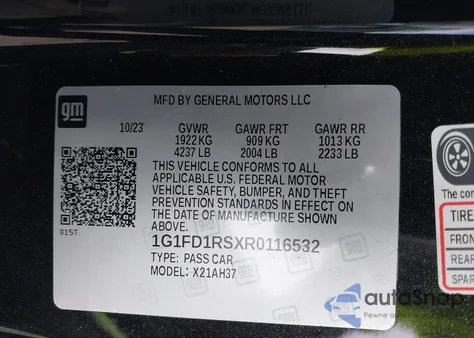 2024 Chevrolet Camaro Rwd 3Lt z USA, uszkodzony, nr VIN 1G1FD1RSXR0116532